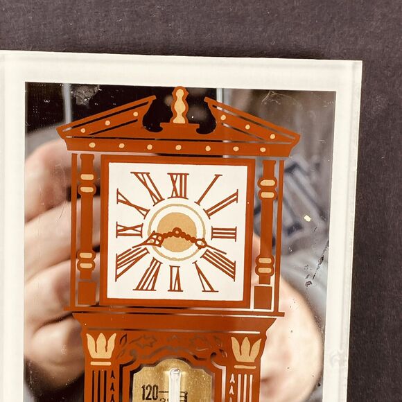 Advertising Thermometer Sign Grandfather Clock Mirror Kearney NE Foundry VTG 8in - Picture 4 of 9